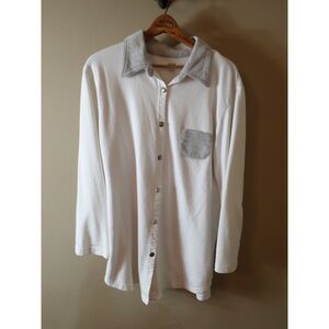 Xcit White Blouse Color Blocking Large Shirt Button Up Top Made USA Casual